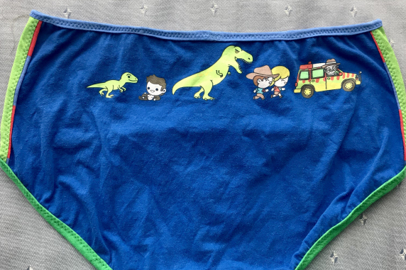 Jurassic Lark: medium large undies made from Tshirts