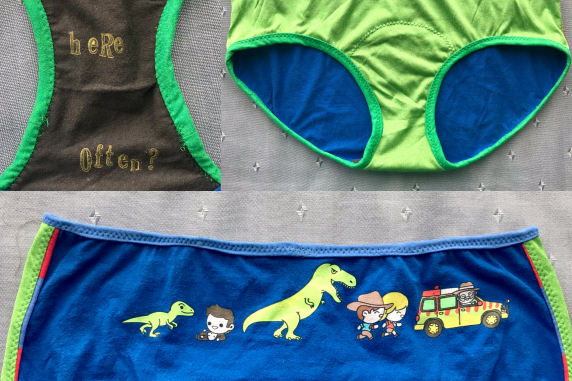Jurassic Lark: medium large undies made from Tshirts