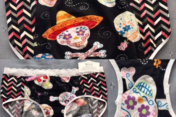 Sugar Skull Chevron Hips: large undies made from Tshirts