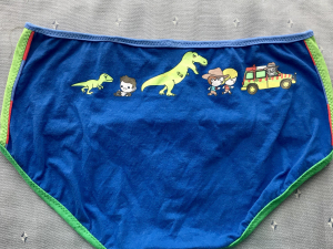 Jurassic Lark: medium large undies made from Tshirts